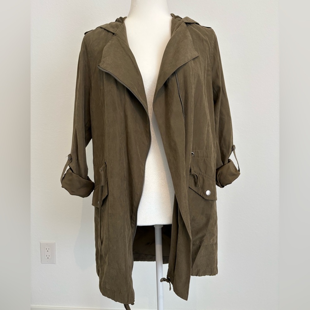 Women’s Army Green Suede Staccato Lightweight Jacket with Hood Size Small